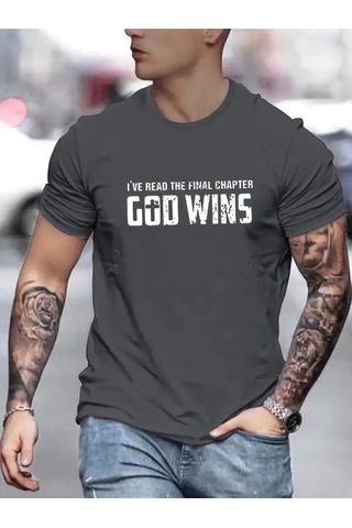 Flood Of Style Erkek Füme God Wıns Baskılı Oversize Gri