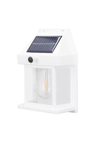 Beyaz 5w Solar / Güneş Enerjili Led Ampullü Duvar Fener Aplik 3200k - Sarı Işık 1 Adet