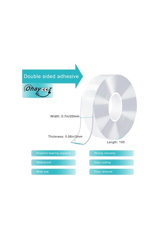 Güçlü Çift Taraflı Bant Çıkarılabilir 10ft, Açık Yapışkan Yapışkan Nano Bant Asılı Resim İçin