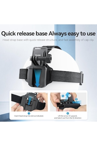 Adaptom Telesın Baş Kayışı Dağı Kapak Klipsli, Hızlı Çıkarma Baş Kemeri Dağı Gopro Hero 12/11/10/9/8/7/6/5, Diğer