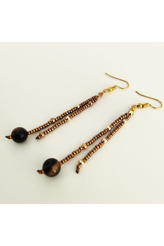 K213 Kaplan Gözü Doğal Taşlı Küpe Kahverengi&altın Sarısı Kahverengi - Altın