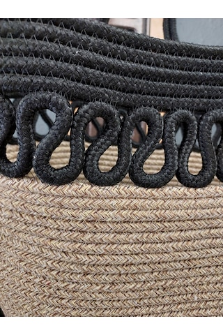 Doğal Hasır Jüt El Örmesi Günlük Kullanım Ve Plaj İçin Uygun Bayan Çanta-bej Siyah Trikotlu Bej - Siyah