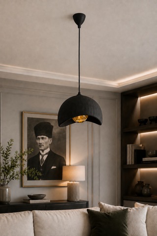 Beton Görünümlü Tekli Sarkıt Avize Modern Bohem Rustik Salon Mutfak G95 Led Ampul Hediyeli Siyah