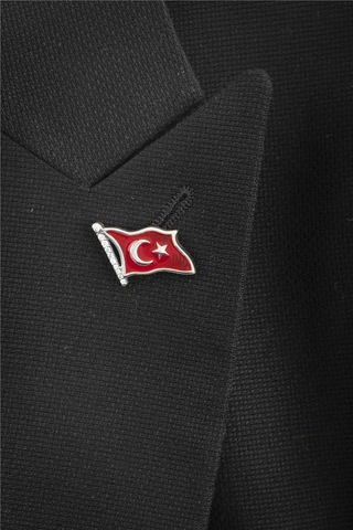 925 Ayar Gümüş Zirkon Taşlı Türk Bayrağı Bayan Rozet -8042 Gümüş
