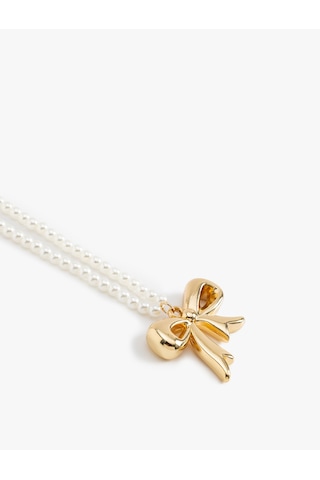 Koton İnci Choker Kolye Fiyonk Çelik Karışımlı Altın 5wak70773aa Altın Rengi