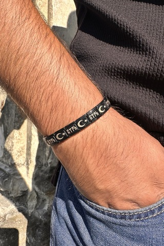 Ay Yıldızlı Göktürkçe Türk İtalyan Charm Unisex Çelik Bileklik Scb60 Siyah 98754406