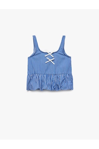 Koton Pamuklu Kare Yaka Askılı Gipeli Fiyonklu Poplin Bluz Mavi Çizgili 5skg60192aw Mavi Çizgili
