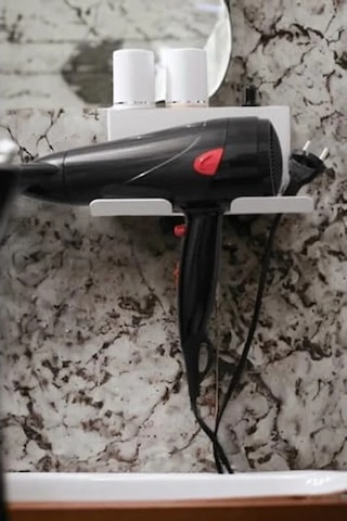 Beyaz Metal Yapışkanlı Saç Kurutma Askısı, Banyo Düzenleyici Organizer 50cm