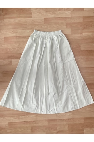 Poplin Beli Lastikli Cepli Uzun Etek Su Yeşili