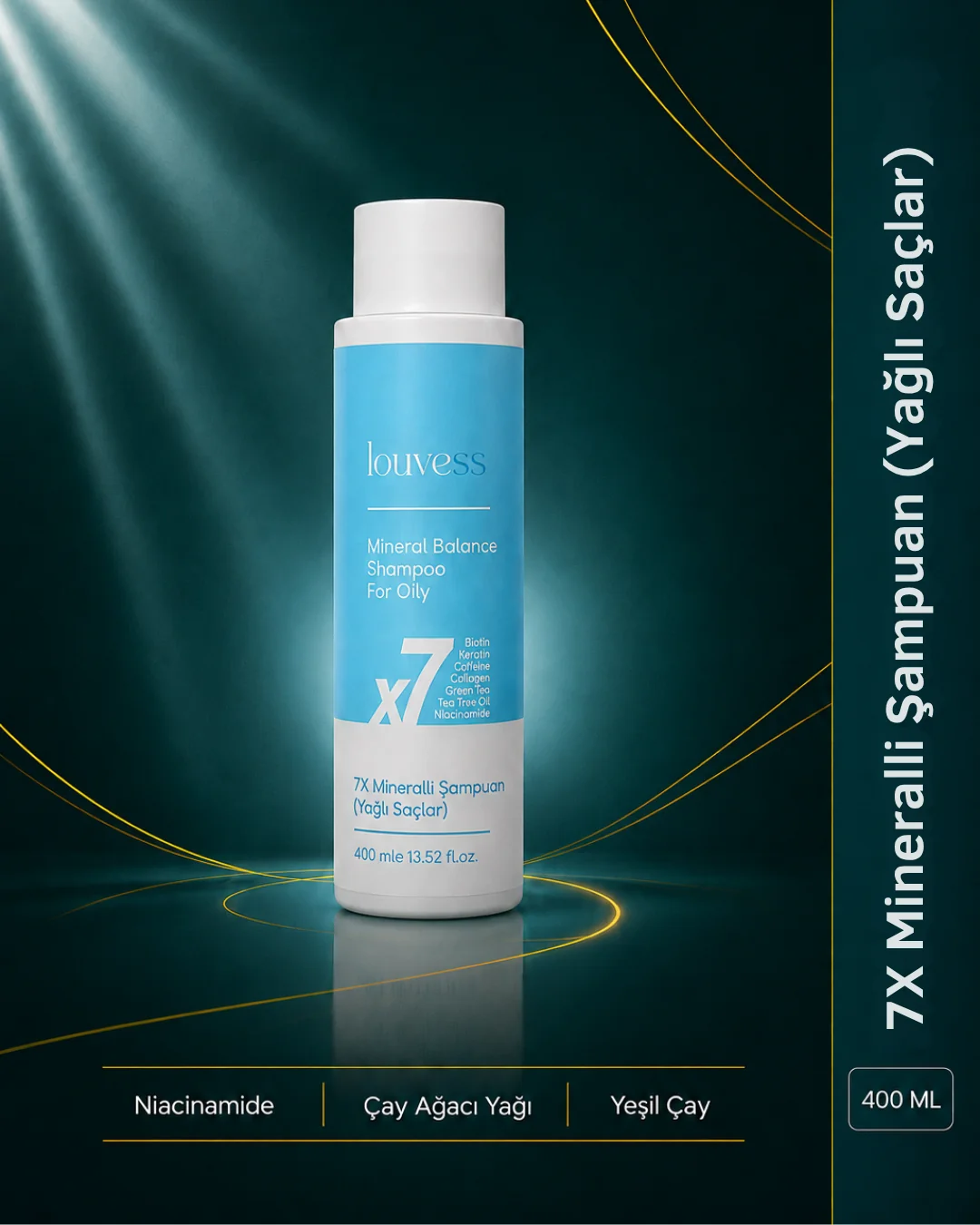 Yağlı Saçlar İçin 7x Mineralli Şampuan - Biotin, Keratin, Kafein, Kolajen, Yeşil Çay, Çay Ağacı Yağı, Niacinamide