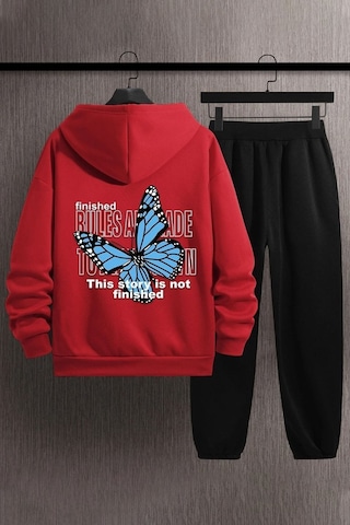 Kelebek Baskılı Eşofman Takımı Kırmızı