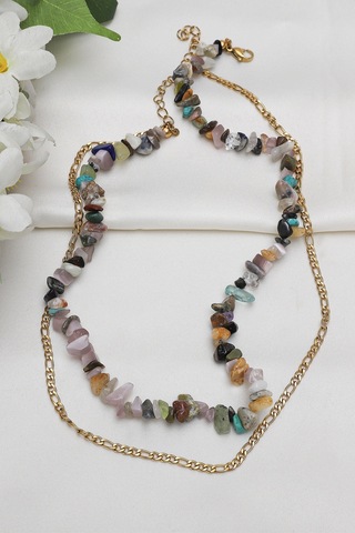 2'li Taşlı Kadın Çakra Kolye Çok Renkli