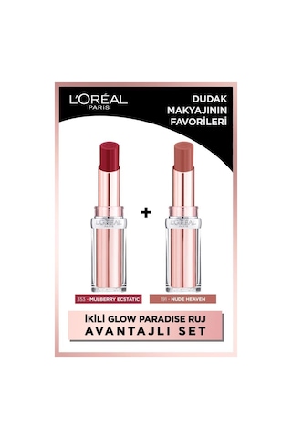 L'Oréal Paris Glow Paradise Balm-in-lipstick Işıltı Veren Ruj 2li Set - 353 Mulberry Ecstatic & 191 Nude Heaven pktglwprds2-9539 Diğer