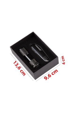 Kutusunda 7 Fonksiyonlu Çakı & 9 Led Metal El Feneri İkili Set Siyah