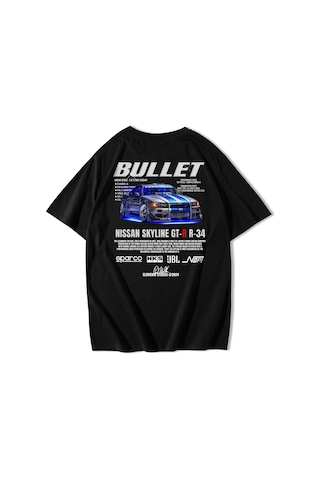 Brz Collection Unisex Oversize Nissan Skyline Gt-r R-34 Bullet T-shirt-siyah Siyah