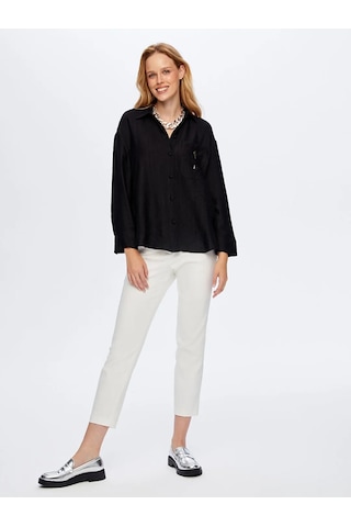 Faik Sönmez Metal Aksesuarlı Kendinden Dokulu Kadın Gömlek W26gml016 Siyah