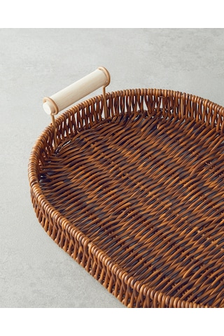English Home Boho Plastik Rattan Tepsi 29x20x3 Cm Kahverengi