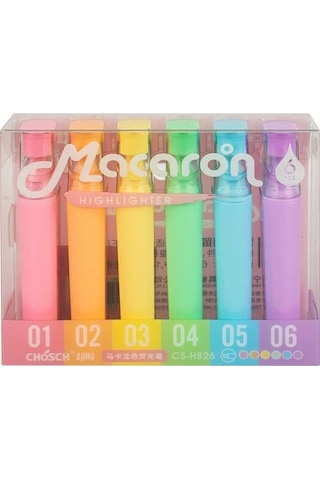 Macaron Cs-h826 Pastel Renkli 6 Çeşitli Fosforlu Kalem Seti - İşaretleyici Kalem Seti Çok Renkli