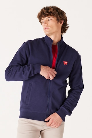 Wrangler Regular Fit Normal Kesim Pamuk Dik Yaka Fermuarlı Lacivert Sweatshirt Ceket W663I3XW4 Lacivert
