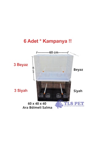 Tlspet İthal Ara Bölmeli Salma Çifthane Kafes x 6 Adet 60x40x40 c