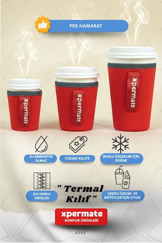 Xpermate Termal İçecek Kılıfı Sıcak & Soğuk Tutan Kahve Termal Kılıf 0,47l Kırmızı