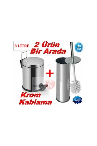 Wc Fırçası Krom 3 Litre Çöp Kovası Ikili Set Krom