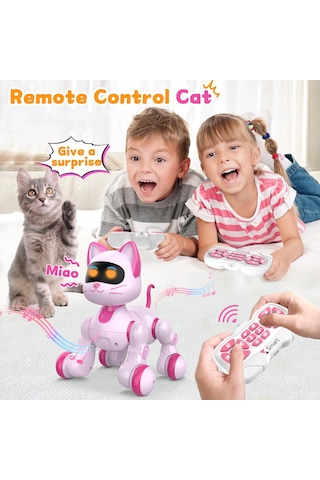 Uzaktan Kumandalı Şarjlı Akıllı Kedi - Interaktif, Eğitici Işıklı Müzikli Ve Dansçı Robot Oyuncak Pembe