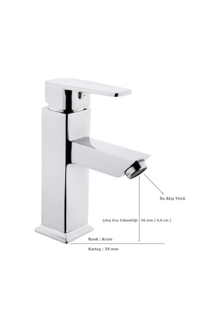 Tema Kare Slim Tek Gövde Sabit Lavabo Bataryası Musluk Krom