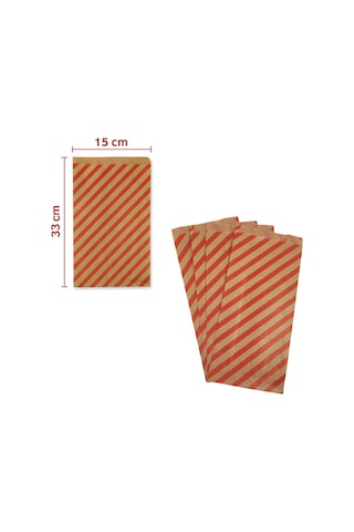 Körüklü Kraft Kese Kağıdı, Kırmızı Verev Desenli Şamua Hediye, Am