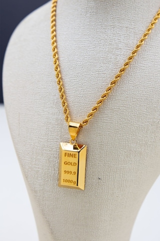 22 Ayar Altın Külçe Kolye Ucu + Zincir Lkkly1218 Altın