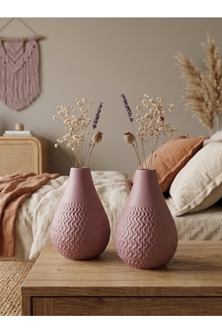 Kaveld Vela 2'li El Yapımı Mermer Tozu Vazo, Armut Form Minimalist Kuru Çiçek Vazоsu Sedona