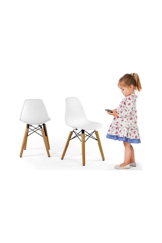 Seduna Eames Child Sandalye 2 Adet | Natural Ahşap Ayaklı-Beyaz