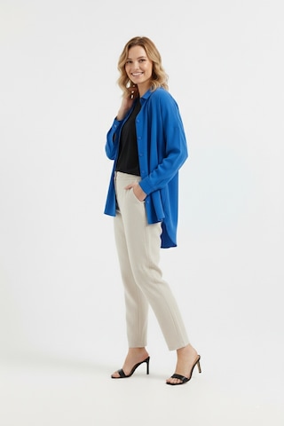 Yxc Trend Maker Oversize Uzun Basic Bayan Keten Gömlek Saks
