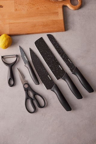 Karaca Black Stone 6 Parça Makas ve Soyacaklı Bıçak Seti