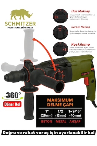 Schmıtzer Sch-2603s Pro 850 W Sds Plus Metal Şanzuman Profesyonel Darbeli Matkap Kırıcı Delici 26mm Hilti