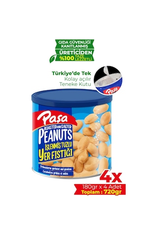 Paşa Kuruyemiş Kavrulmuş Yer Fıstığı Teneke Kutu 4 x 180 G