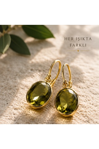 Riody Atelier No.01 Yeşil Doğal Taş Gold Ayarlanabilir Küpe Boho Resort Style Rose Gold - Sarı