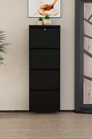 Kilitli 4 Kapaklı Metal Ayakkabılık Siyah Siyah