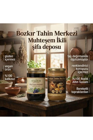 Bozkır Tahin Merkezi Muhteşem İkili Altın Susam Kavrulmuş Tahin 600gr-köy Üzüm Pekmezi 800gr Doğal&katkısız