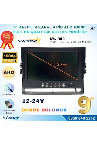 Kayıtlı 9 İnç 4 Kanal Full Hd Ahd Analog Uyumlu Quad Araç Monitörü 12-24v