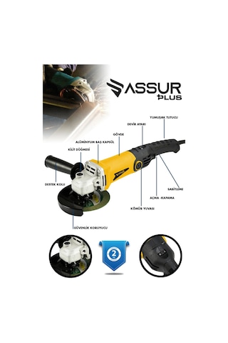 Assur ASR302 125 MM 1200W Avuç Taşlama Sarı