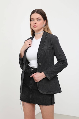 Kadın Uzun Kollu Tek Düğmeli Jean Ceket Antrasit 001
