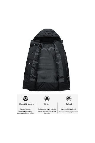 Erkek Kışlık Büyük Beden Sıcak Pamuklu Mont Siyah