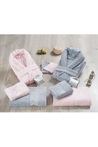 Nurpak Bambu Aile Bornoz Seti Pudra Gri