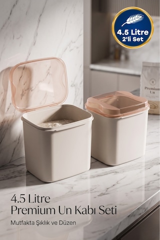 4.5 Litre 2'li Un Ve Erzak Saklama Kabı Seti Krem
