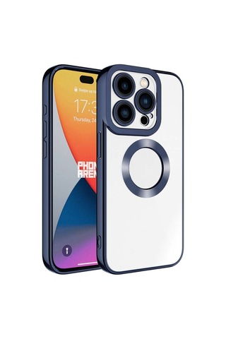 Apple Uyumlu iPhone 15 Pro Max Kılıf Kamera Korumalı Logo Gösteren Zore Omega Kapak Lacivert