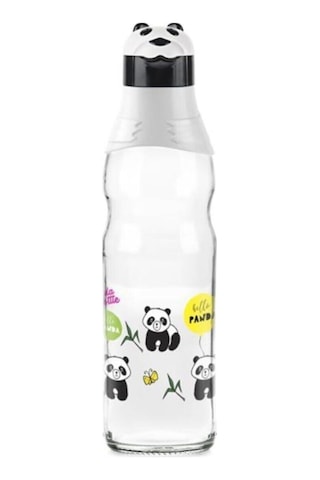 Panda Desenli Cam Şişe 1 Lt Şişe Temizleme Fırçası Hediye