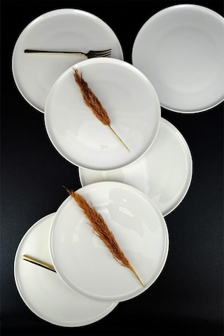 Digithome Elif Porselen 6'lı Servis Ve Sunum Tabağı Seti 27 Cm Krem - Tl4052334 C320.003