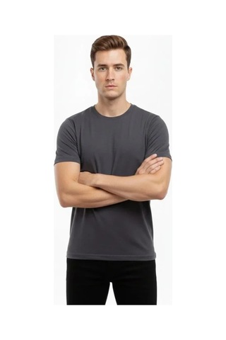 Butik İstanbul Erkek T-shirt Bisiklet Yaka Slim Fit Dar Kesim Likralı Tişört Günlük Basic Body - Füme