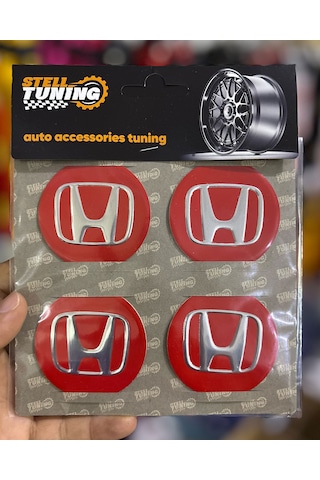 Universal Araç Uyumlu, Honda Jant Göbeği Arması, Sticker 4'lü Set 60mm Kırmızı